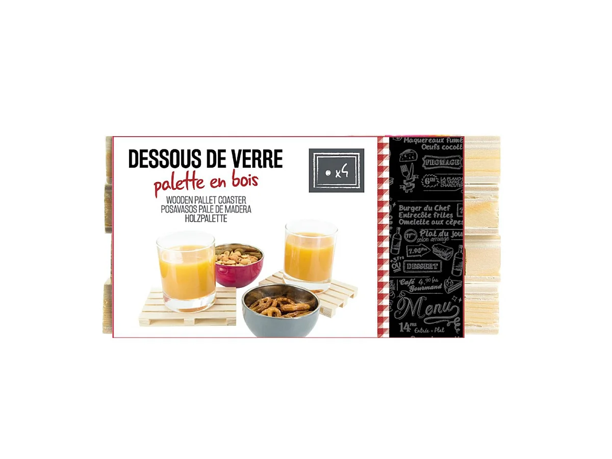 Lot de 4 Dessous de Verre "Palette" 12cm Naturel
