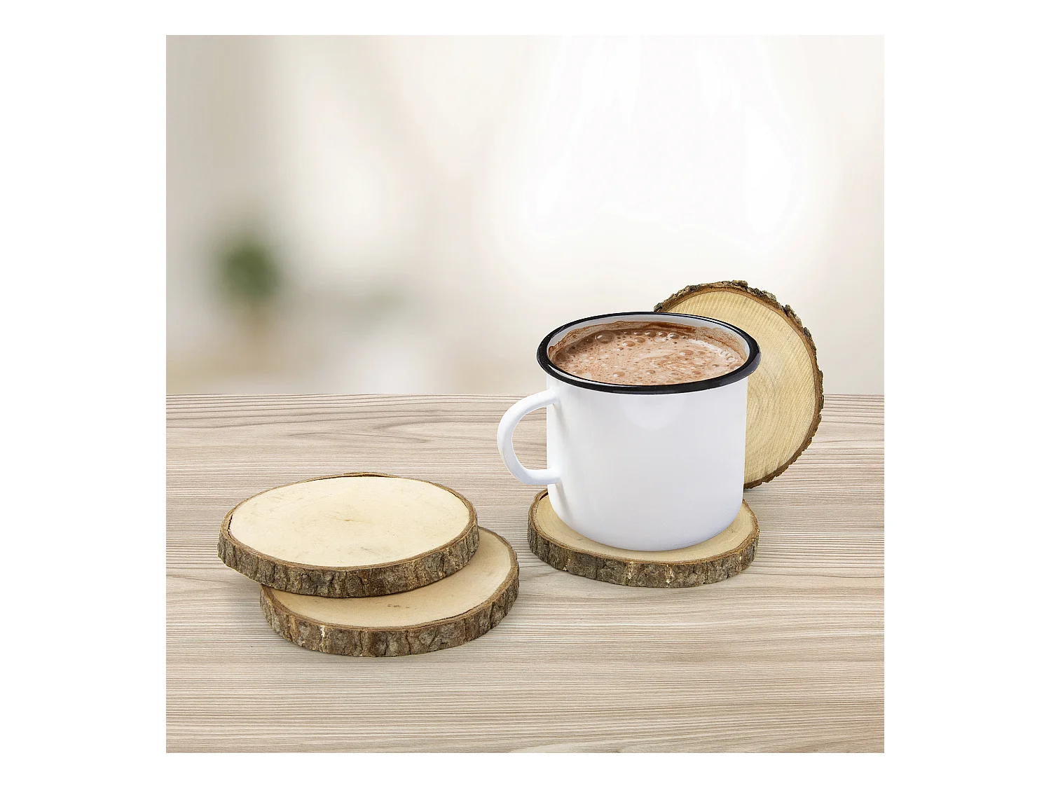 Dessous De Verre Rondin En Bois X4 Marron