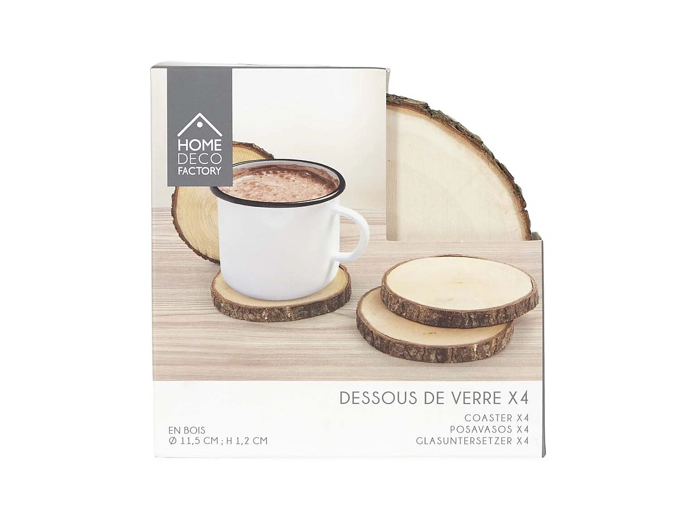 Dessous De Verre Rondin En Bois X4 Marron