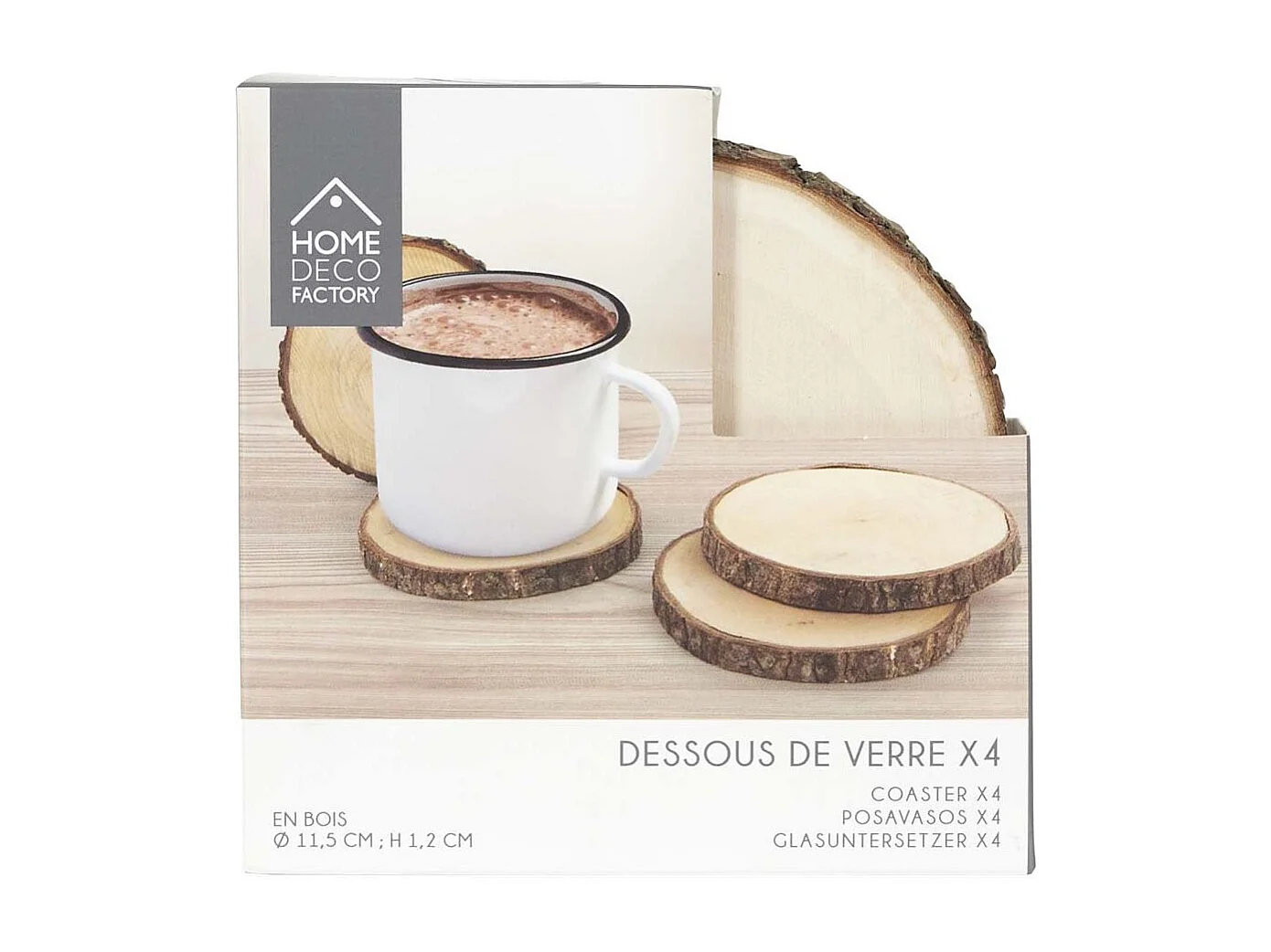 Dessous De Verre Rondin En Bois X4 Marron