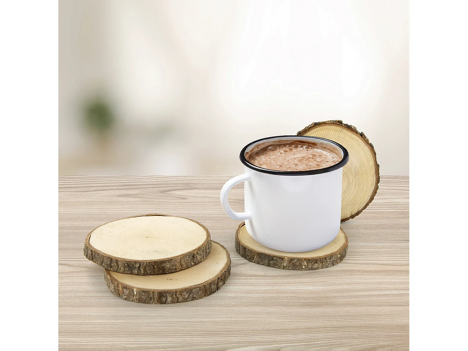 Dessous De Verre Rondin En Bois X4 Marron