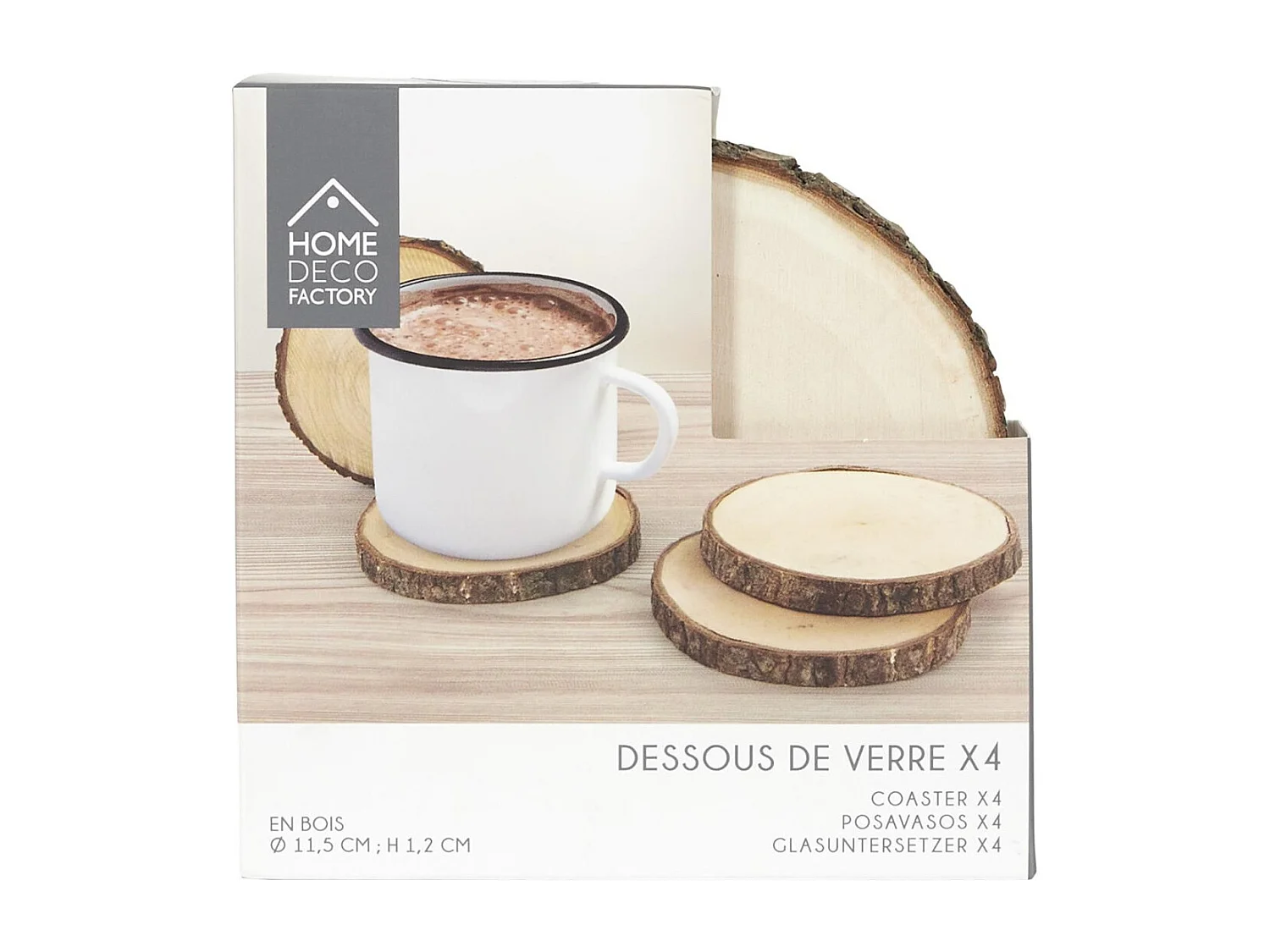 Dessous De Verre Rondin En Bois X4 Marron