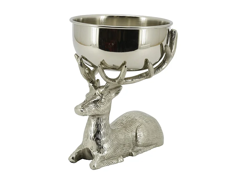 Statua di cervo in alluminio con ciotola