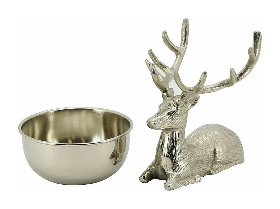 Estatua de ciervo de aluminio con cuenco
