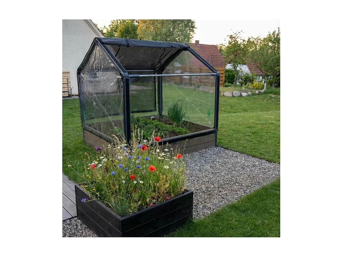 Carré potager premium en mélèze avec serre Siberian Longueur 120 cm