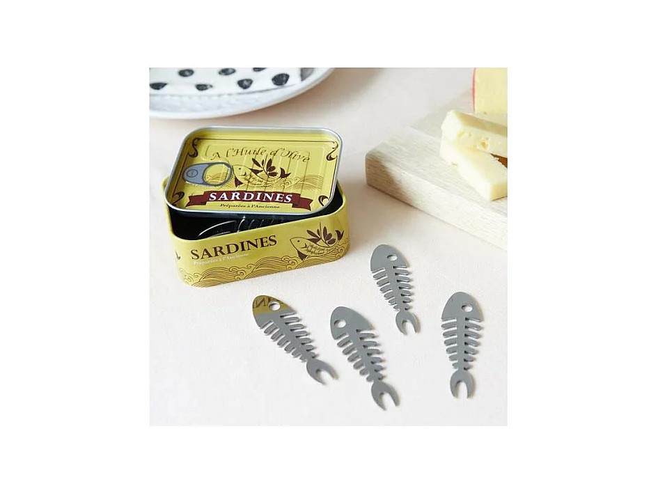 Set aus 6 Aperitifspitzen aus Zinn Sardinen