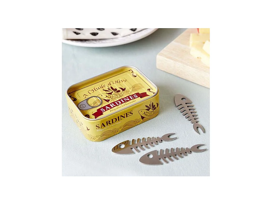 Set aus 6 Aperitifspitzen aus Zinn Sardinen