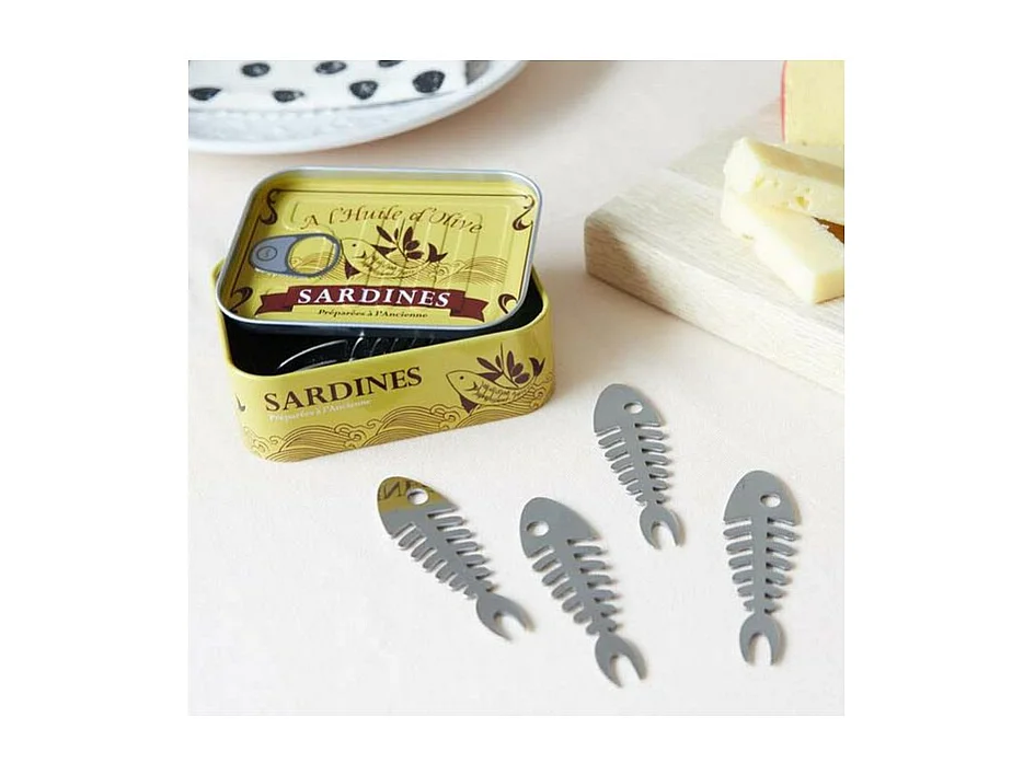 Set aus 6 Aperitifspitzen aus Zinn Sardinen