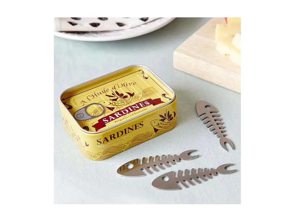 Set aus 6 Aperitifspitzen aus Zinn Sardinen