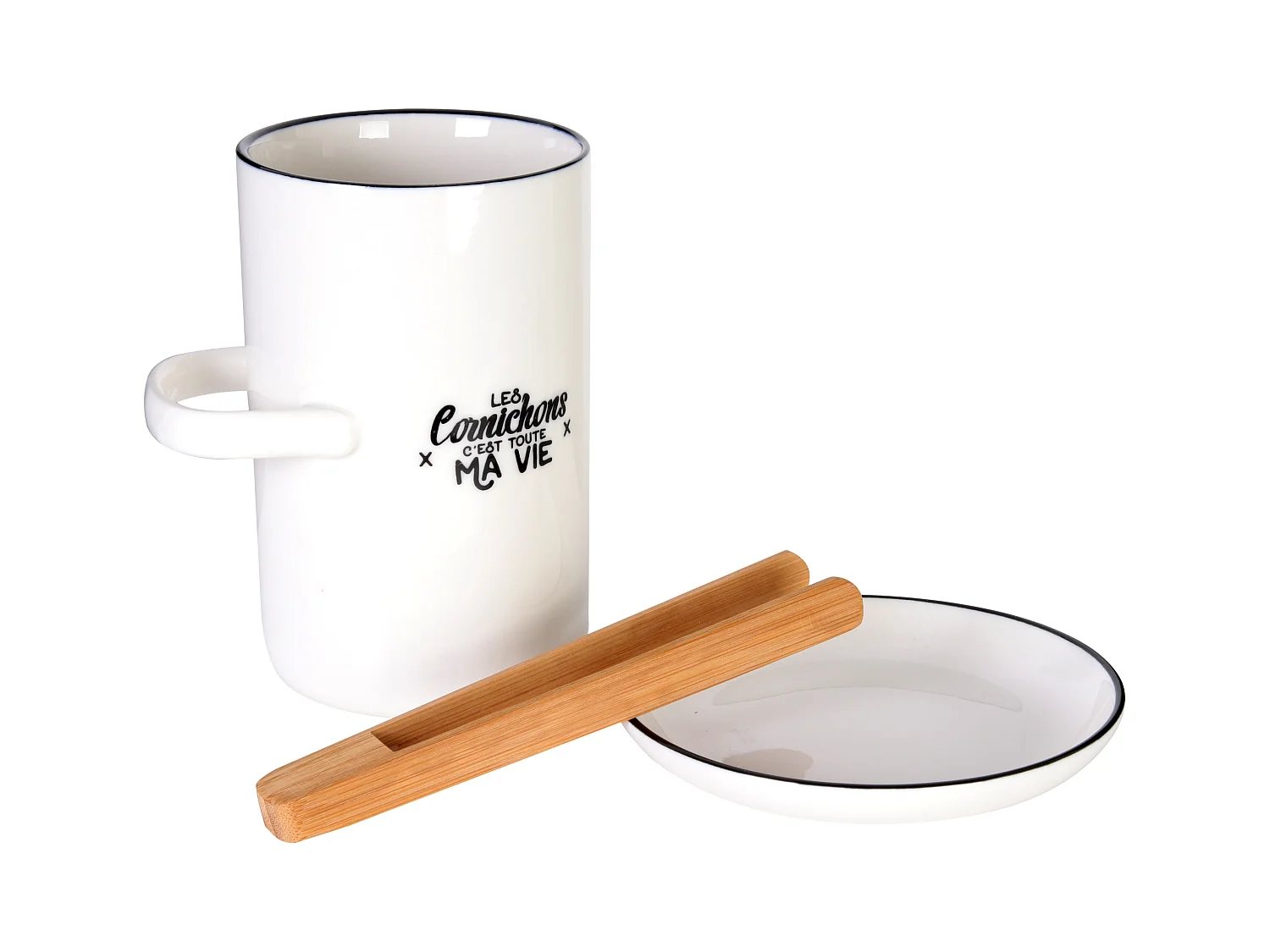 Pot A Cornichon Avec Soucoupe Et Pince M8 Blanc, Noir, Marron