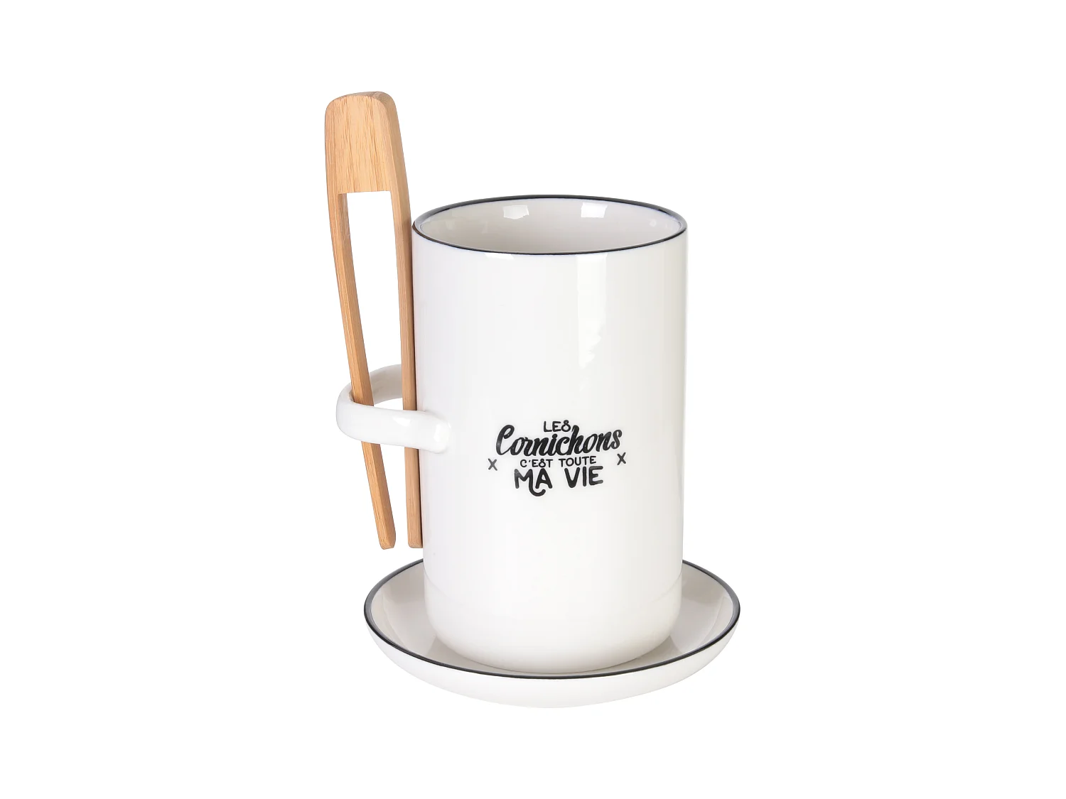 Pot A Cornichon Avec Soucoupe Et Pince M8 Blanc, Noir, Marron