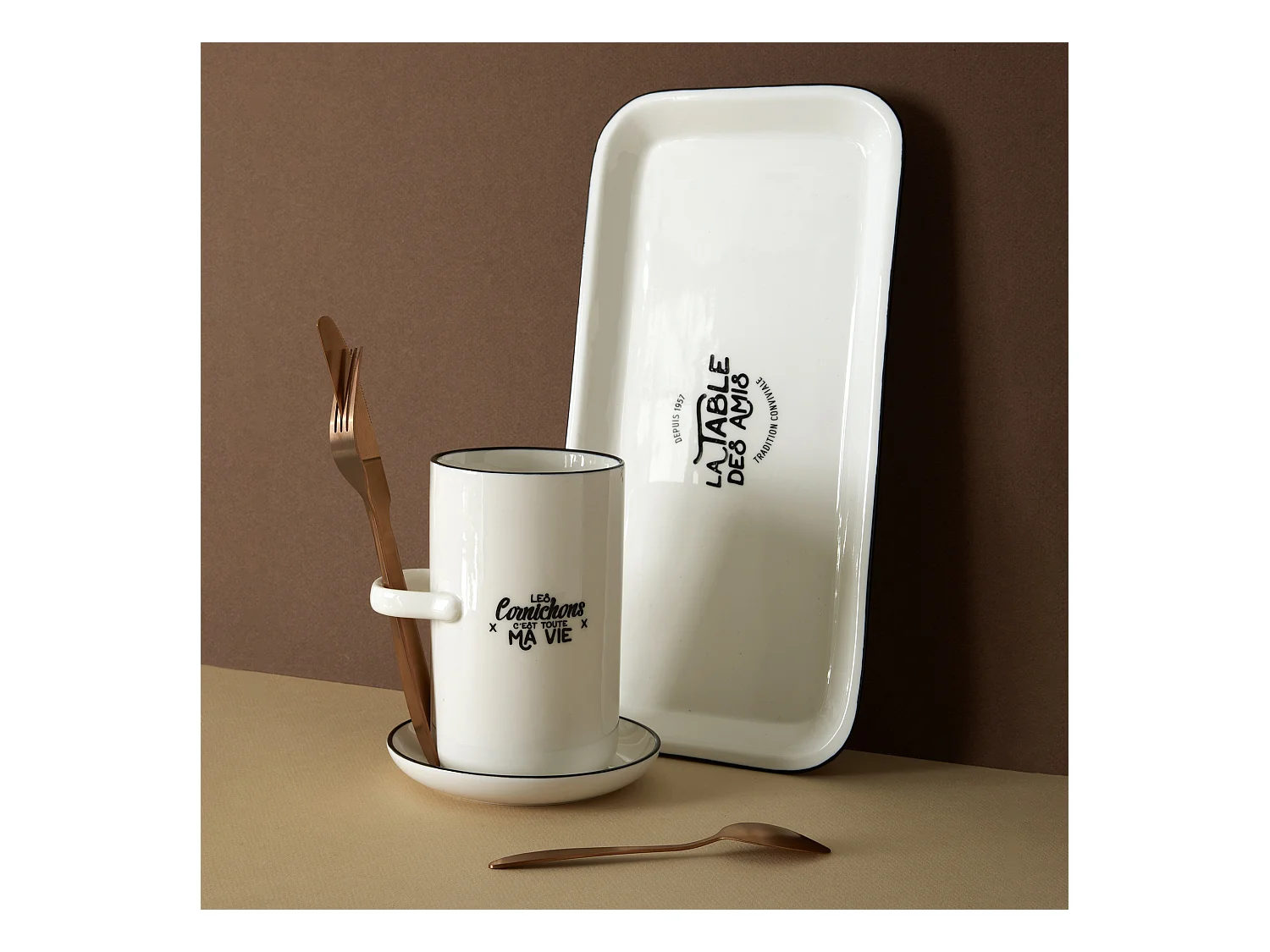 Pot A Cornichon Avec Soucoupe Et Pince M8 Blanc, Noir, Marron