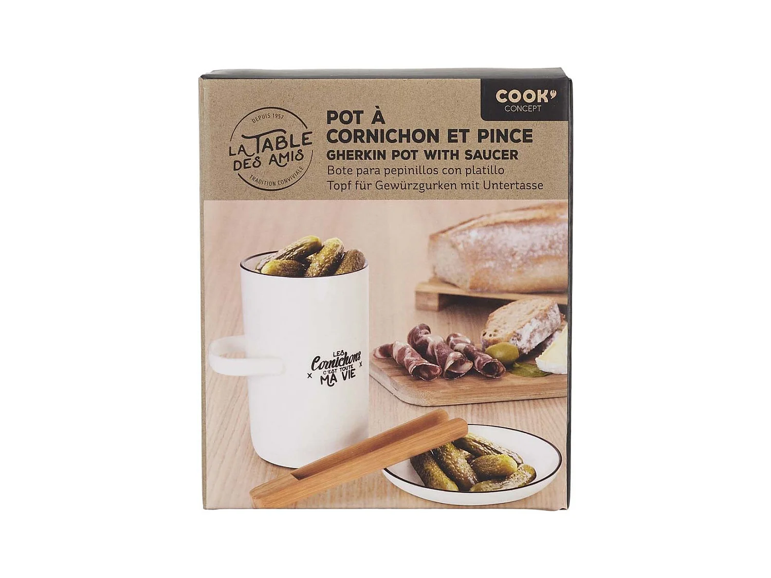 Pot A Cornichon Avec Soucoupe Et Pince M8 Blanc, Noir, Marron