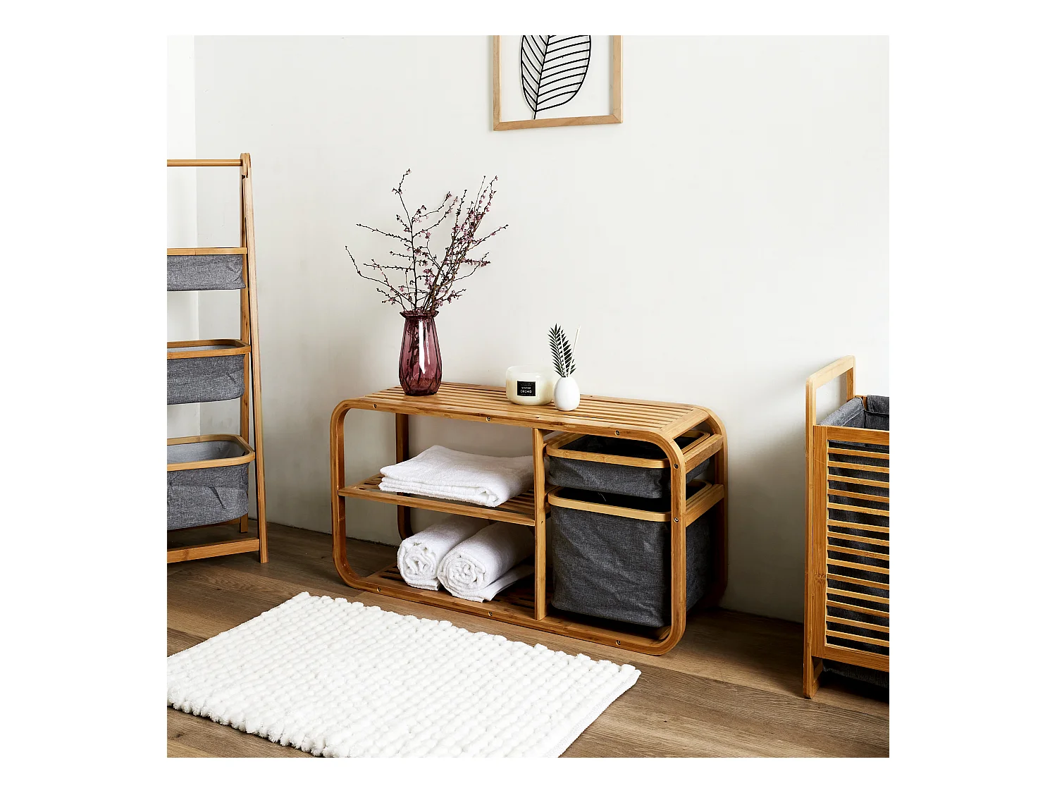 Banc Rangement Bambou Gris, Marron