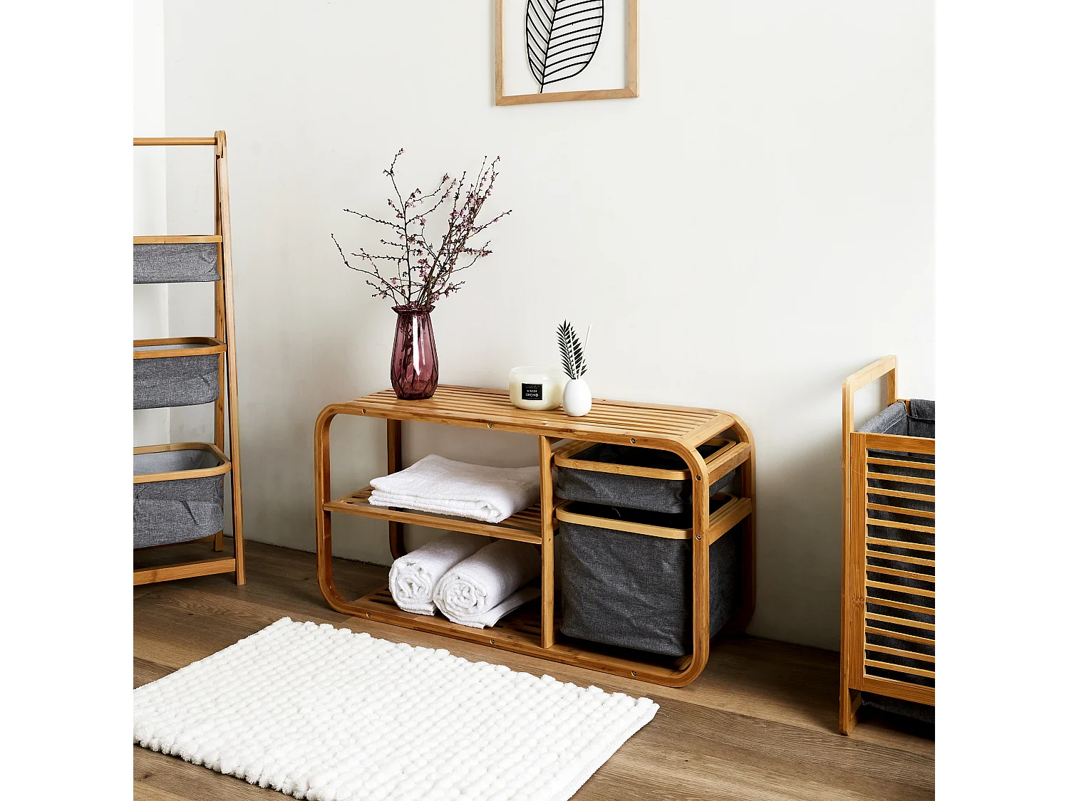 Banc Rangement Bambou Gris, Marron