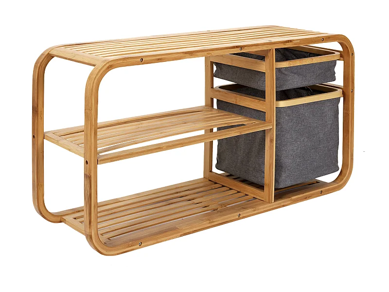 Banc Rangement Bambou Gris, Marron