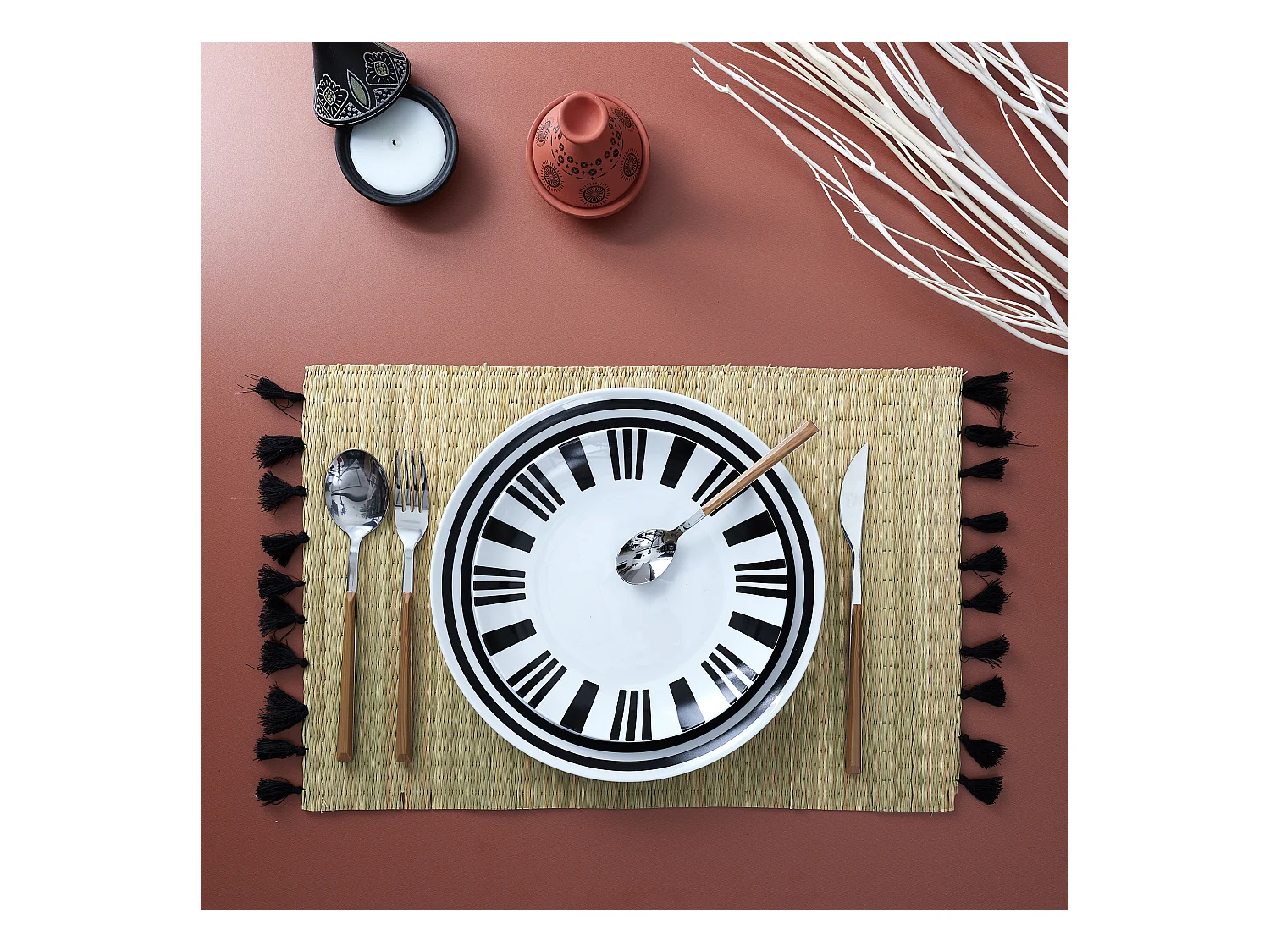 Menagere Effet Bois X16 Marron, Argent