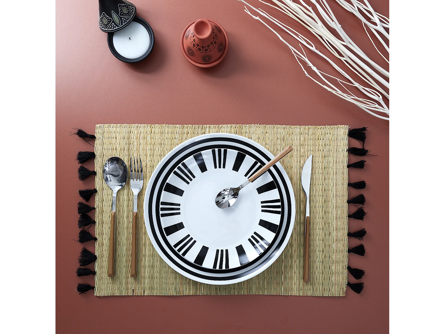 Menagere Effet Bois X16 Marron, Argent