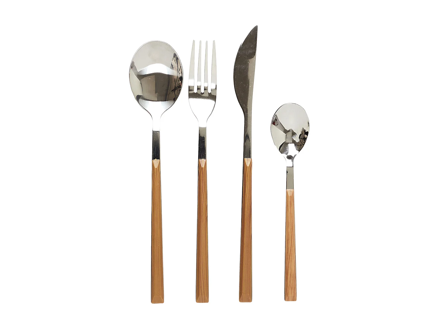 Menagere Effet Bois X16 Marron, Argent