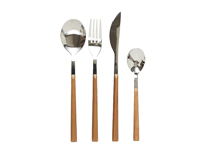 Menagere Effet Bois X16 Marron, Argent