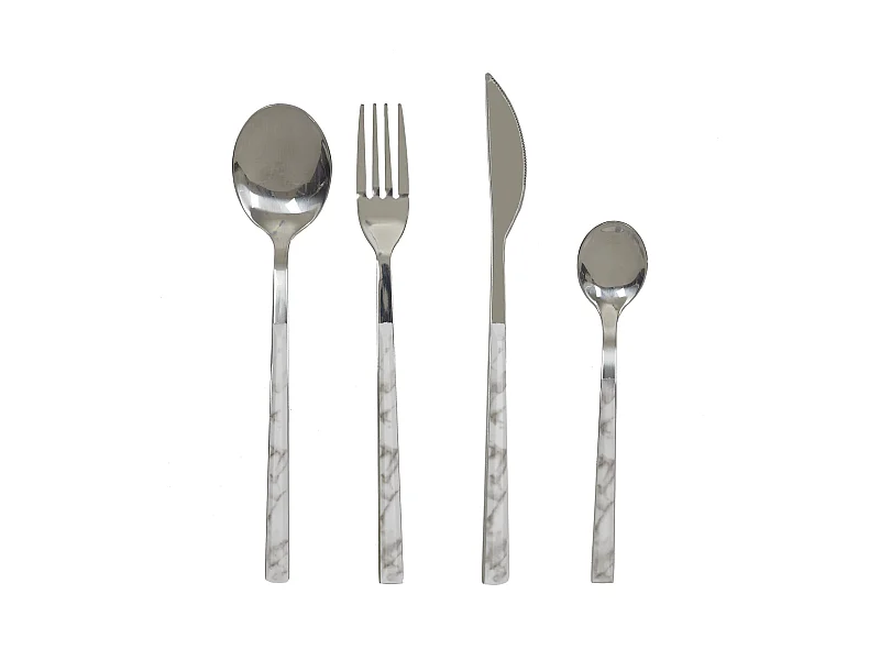 Menagere Effet Marbre X16 Noir, Blanc