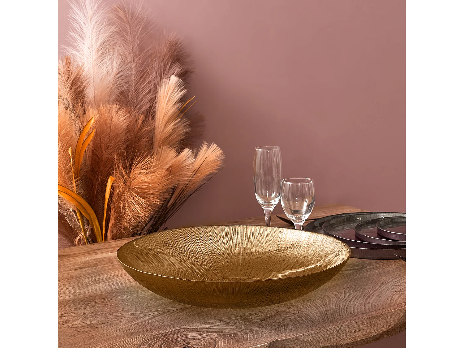 Saladier En Verre Dore D40cm Or