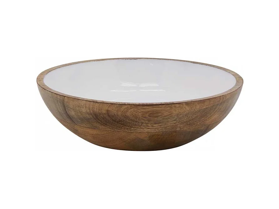 Saladier en manguier et résine blanche Diamètre 25 cm