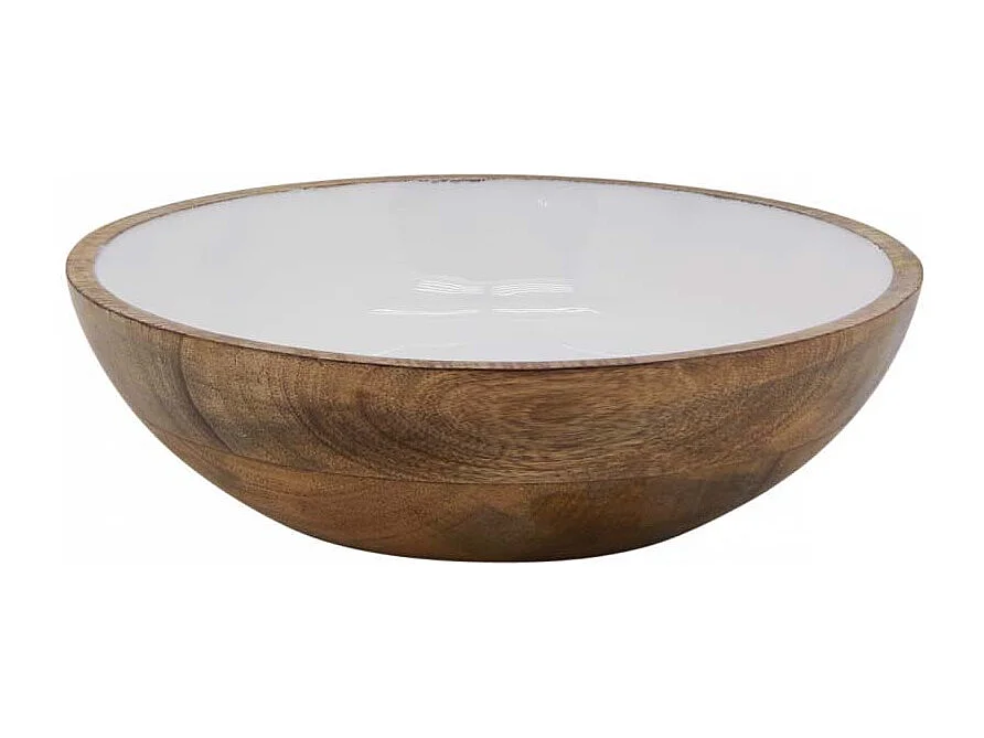 Saladier en manguier et résine blanche Diamètre 25 cm