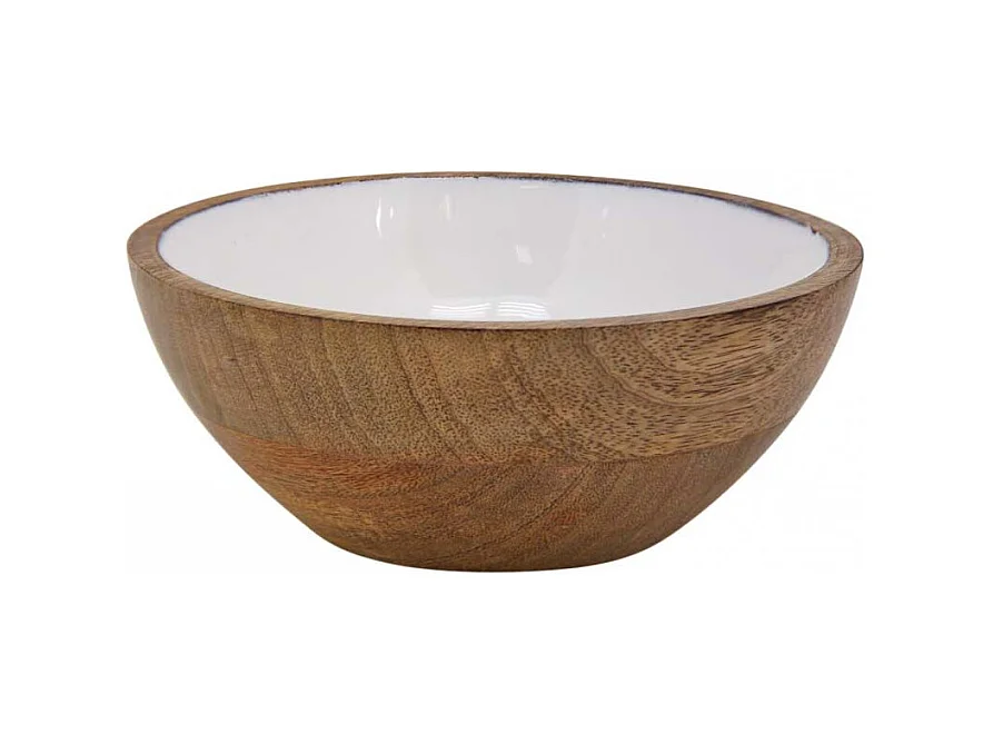 Saladier en manguier et résine blanche Diamètre 18 cm