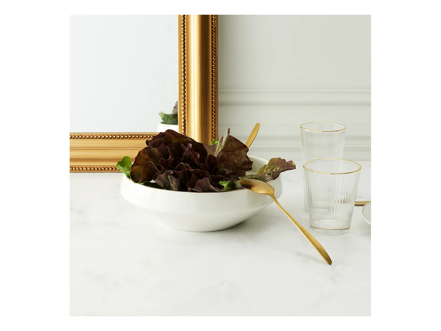 Saladier En Porcelaine Lisere Dore D25cm Blanc, Or