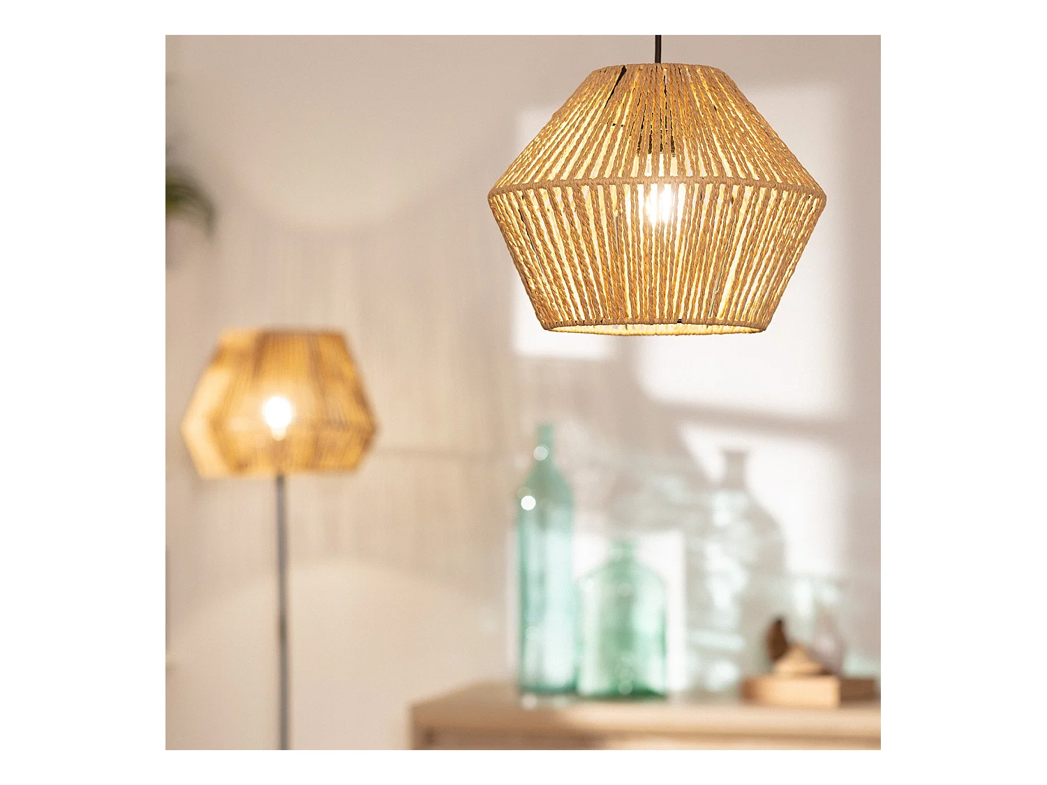 Lampada a Sospensione Carta Intrecciata Kirito Naturale