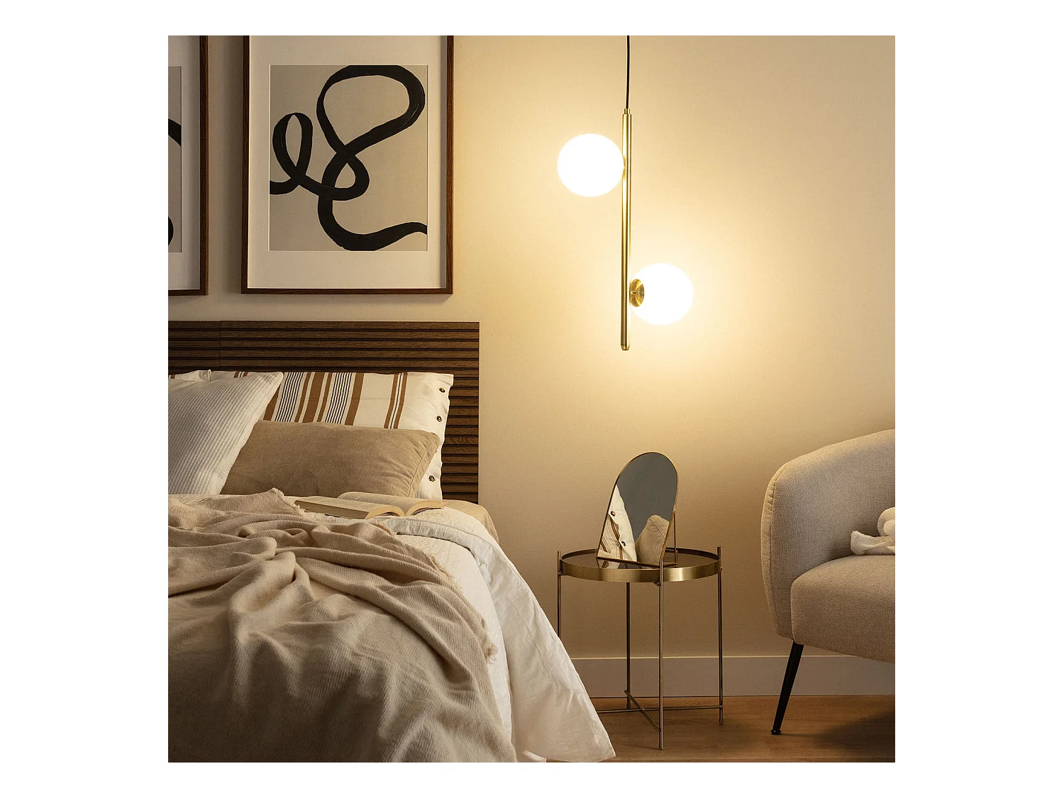 Lámpara Colgante Metal y Cristal Moonlight Doble Dorado