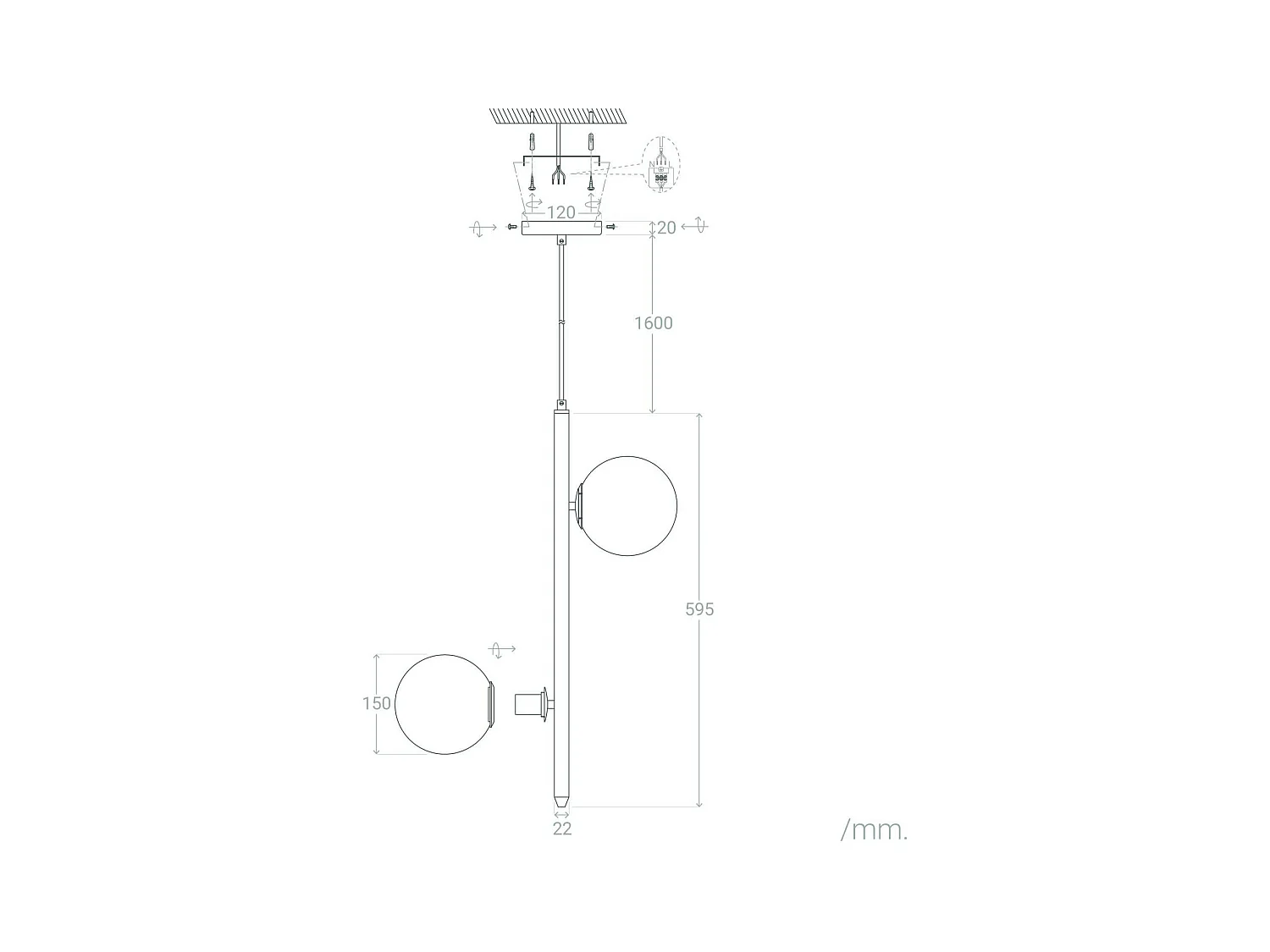 Lámpara Colgante Metal y Cristal Moonlight Doble Dorado
