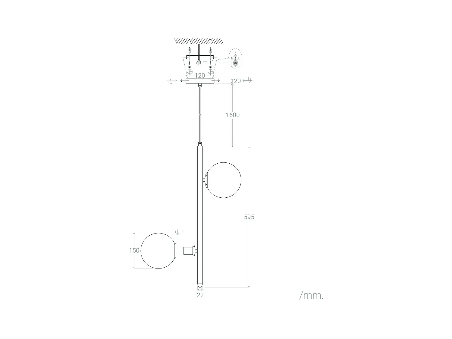 Lámpara Colgante Metal y Cristal Moonlight Doble Dorado