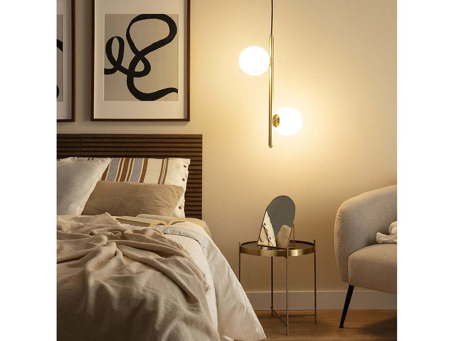 Suspension Métal et Verre Moonlight Double Doré