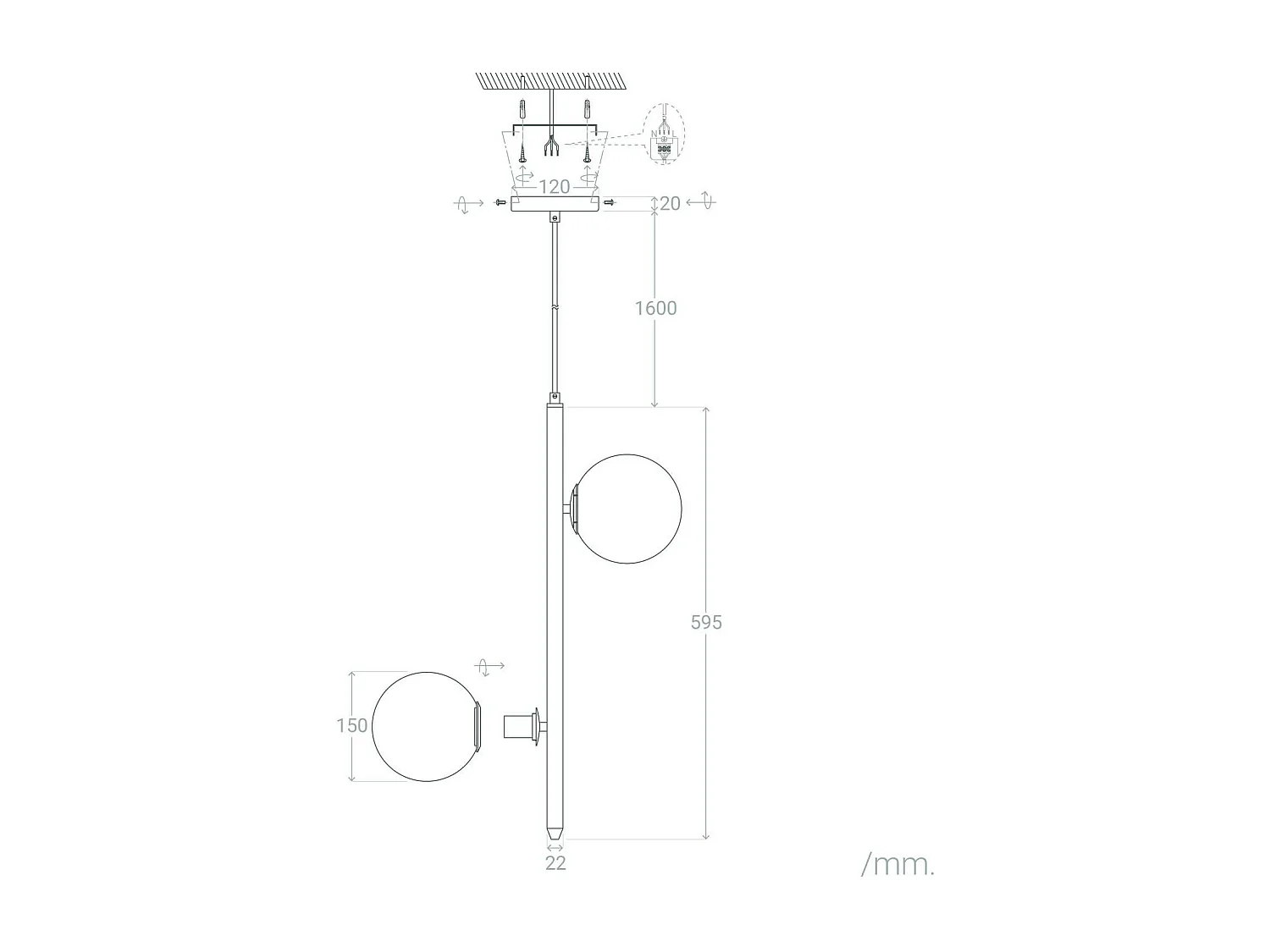 Suspension Métal et Verre Moonlight Double Doré