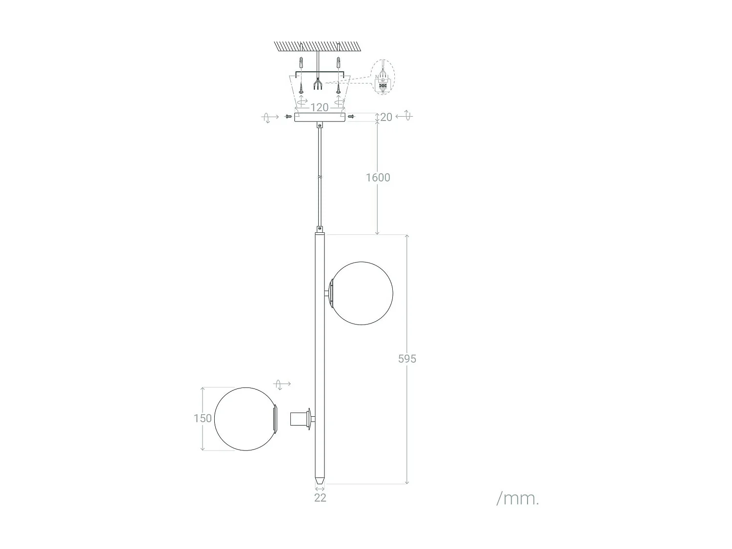 Suspension Métal et Verre Moonlight Double Doré