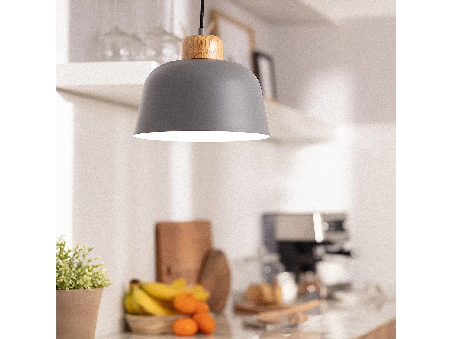 Lámpara Colgante Metal y Madera Wawak Gris