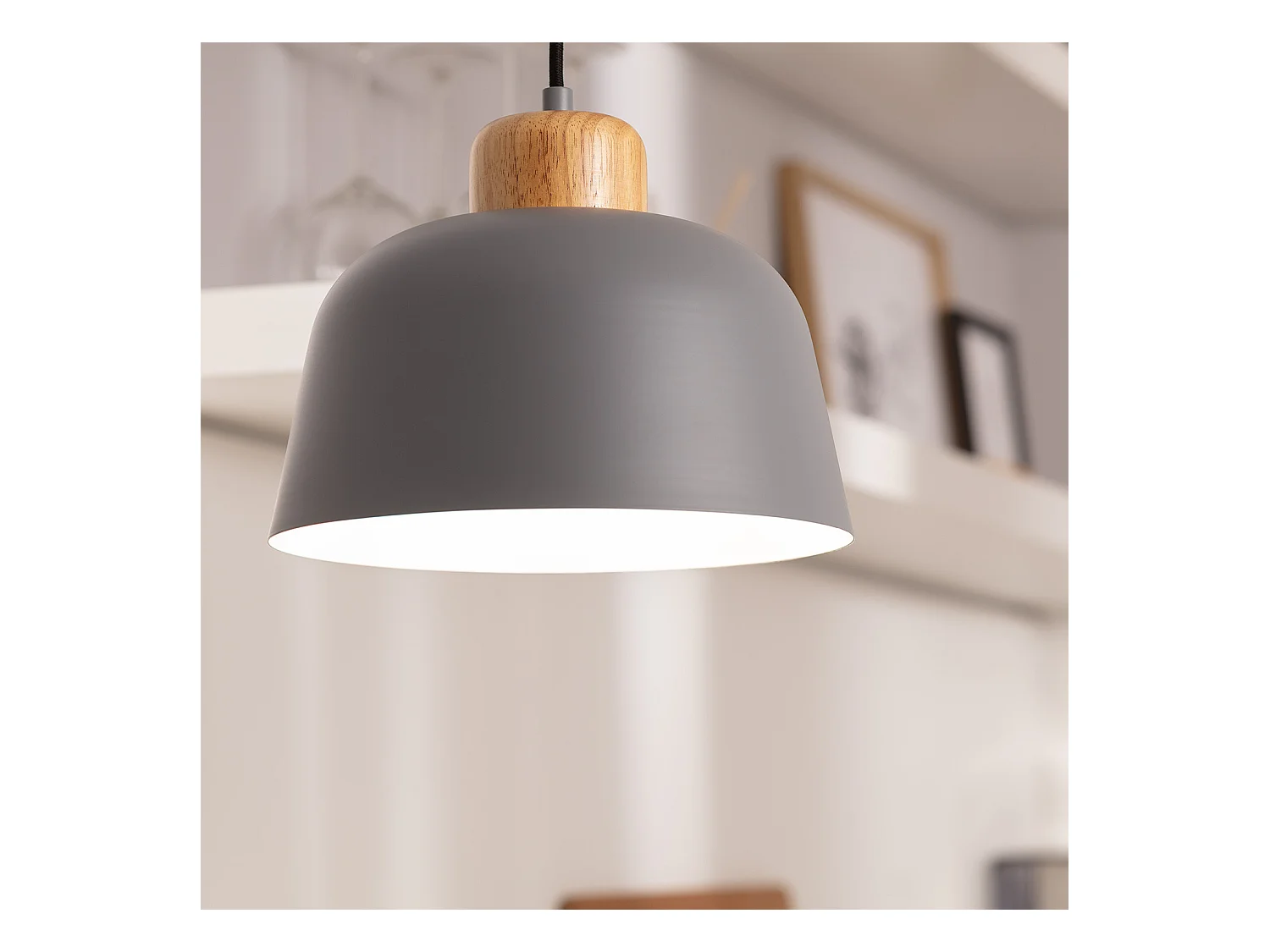 Lámpara Colgante Metal y Madera Wawak Gris