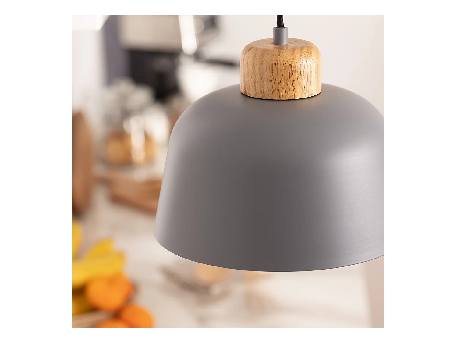 Lámpara Colgante Metal y Madera Wawak Gris