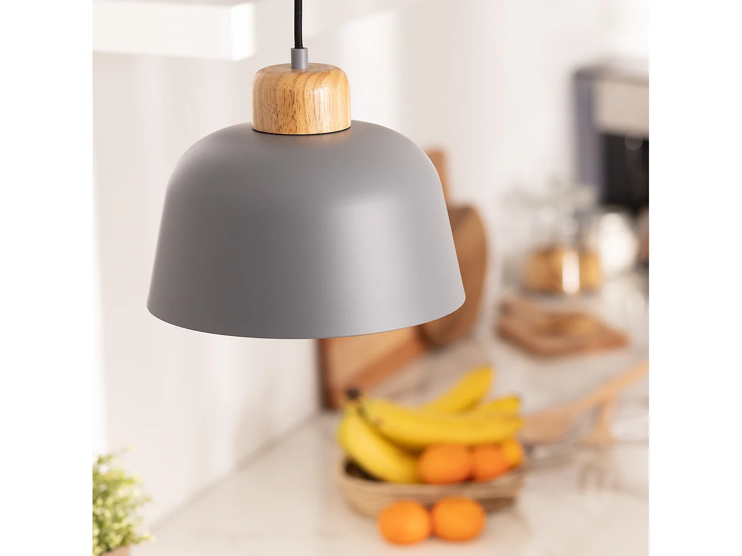 Lampada a Sospensione Metallo e Legno Wawak Grigio