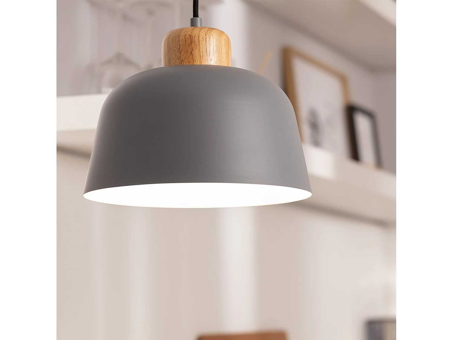 Lampada a Sospensione Metallo e Legno Wawak Grigio