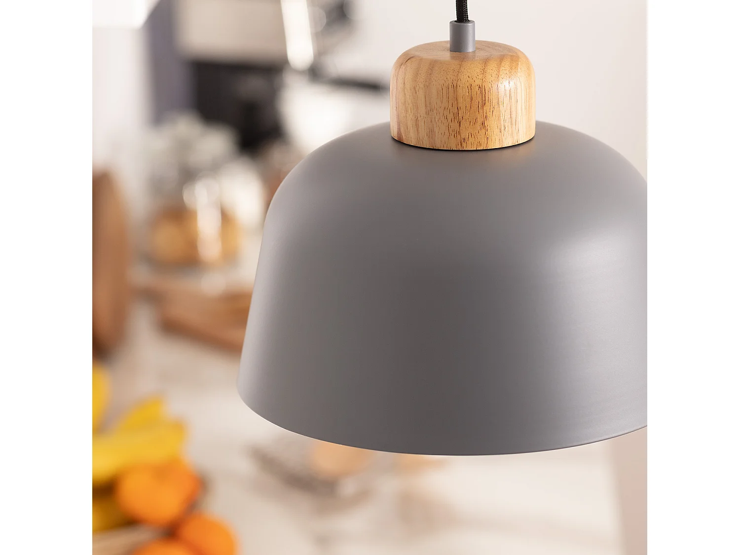 Lampada a Sospensione Metallo e Legno Wawak Grigio