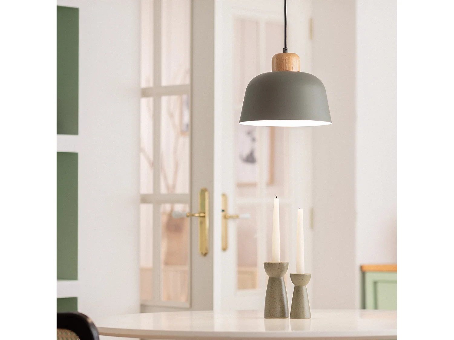 Lámpara Colgante Metal y Madera Wawak Gris