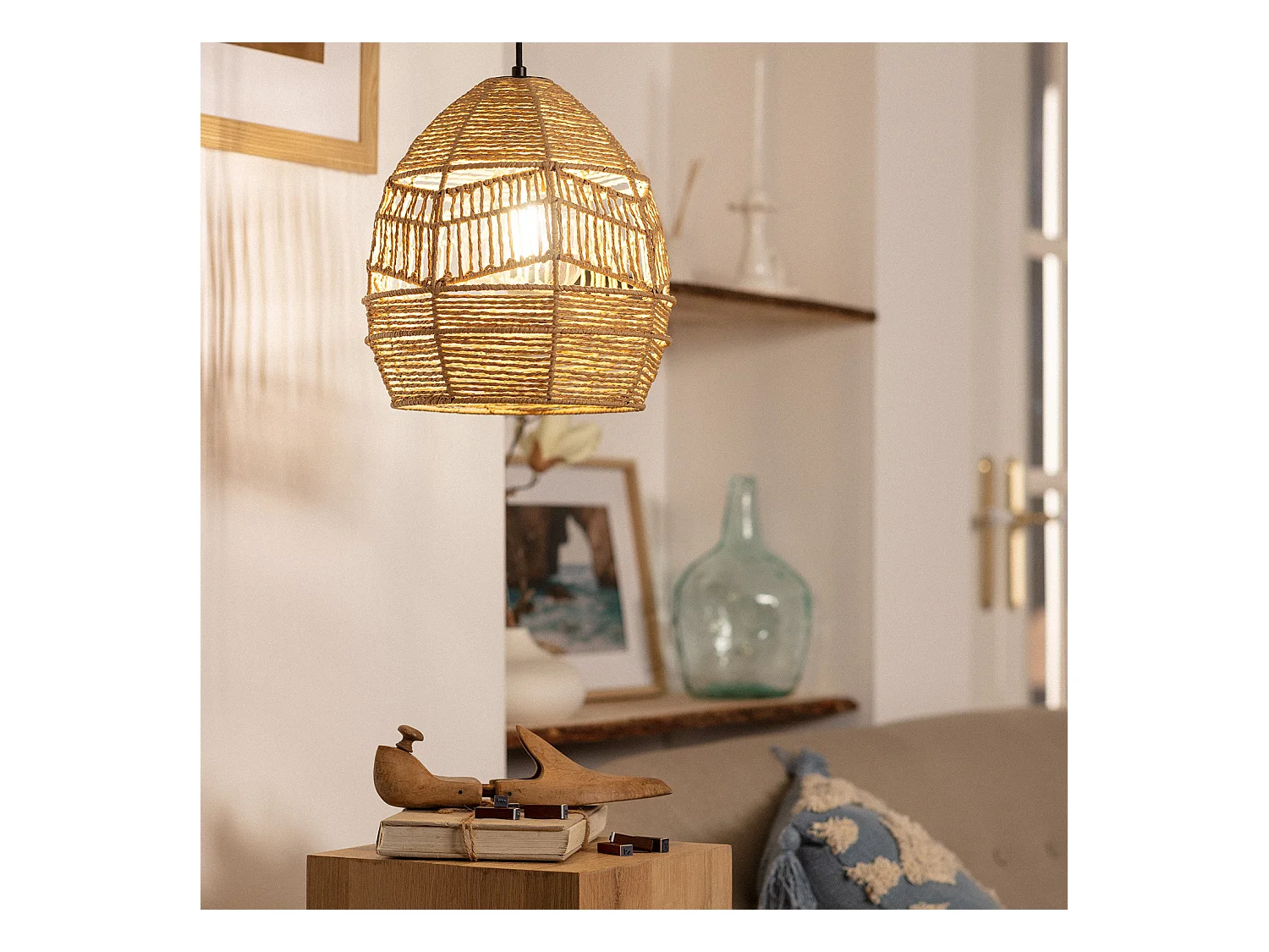 Lampada a Sospensione Carta Intrecciata Beyawo Naturale