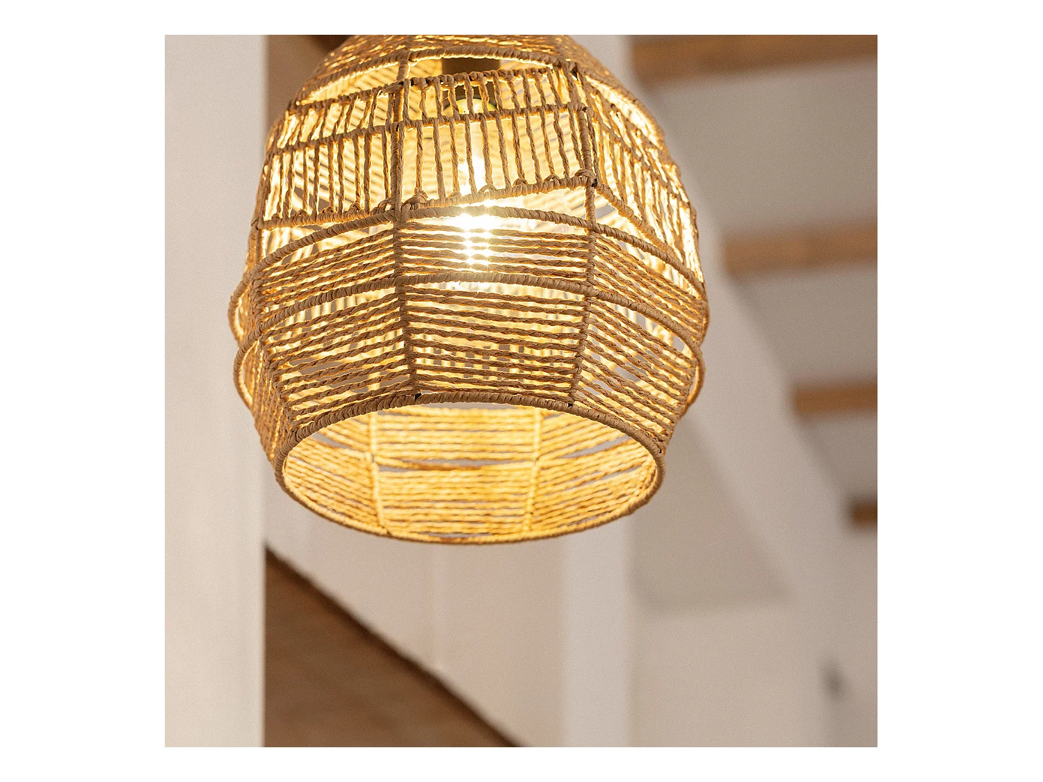 Lampada a Sospensione Carta Intrecciata Beyawo Naturale