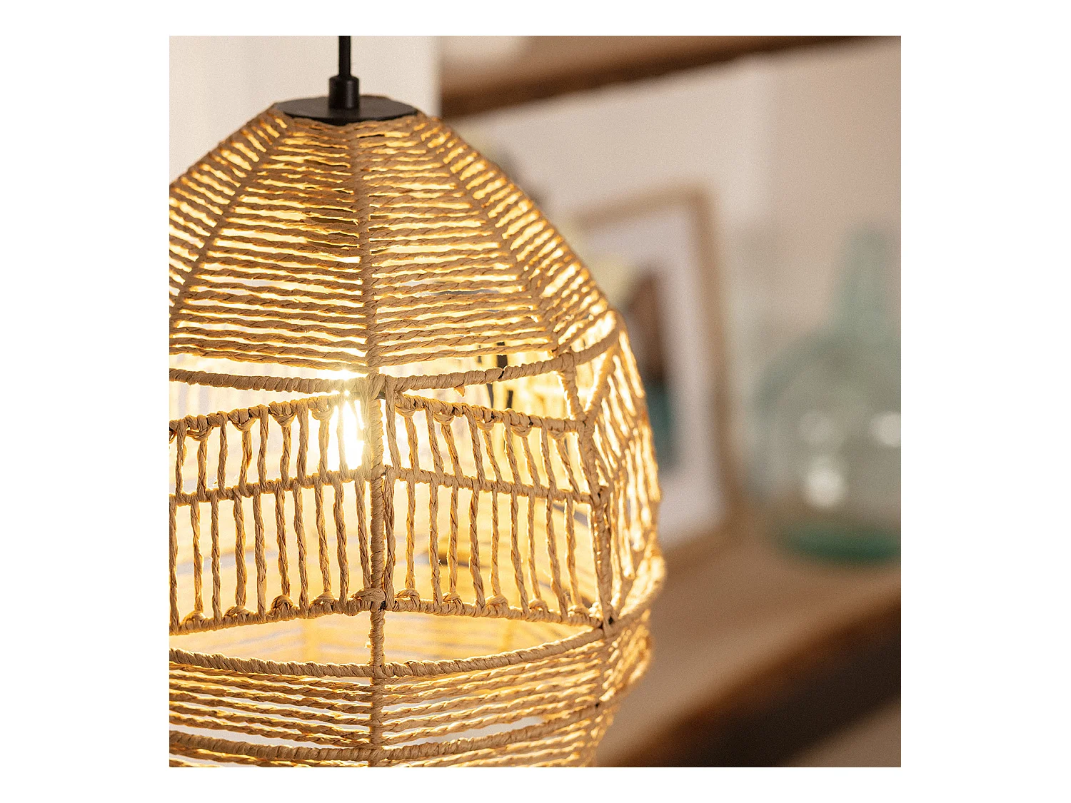 Lampada a Sospensione Carta Intrecciata Beyawo Naturale