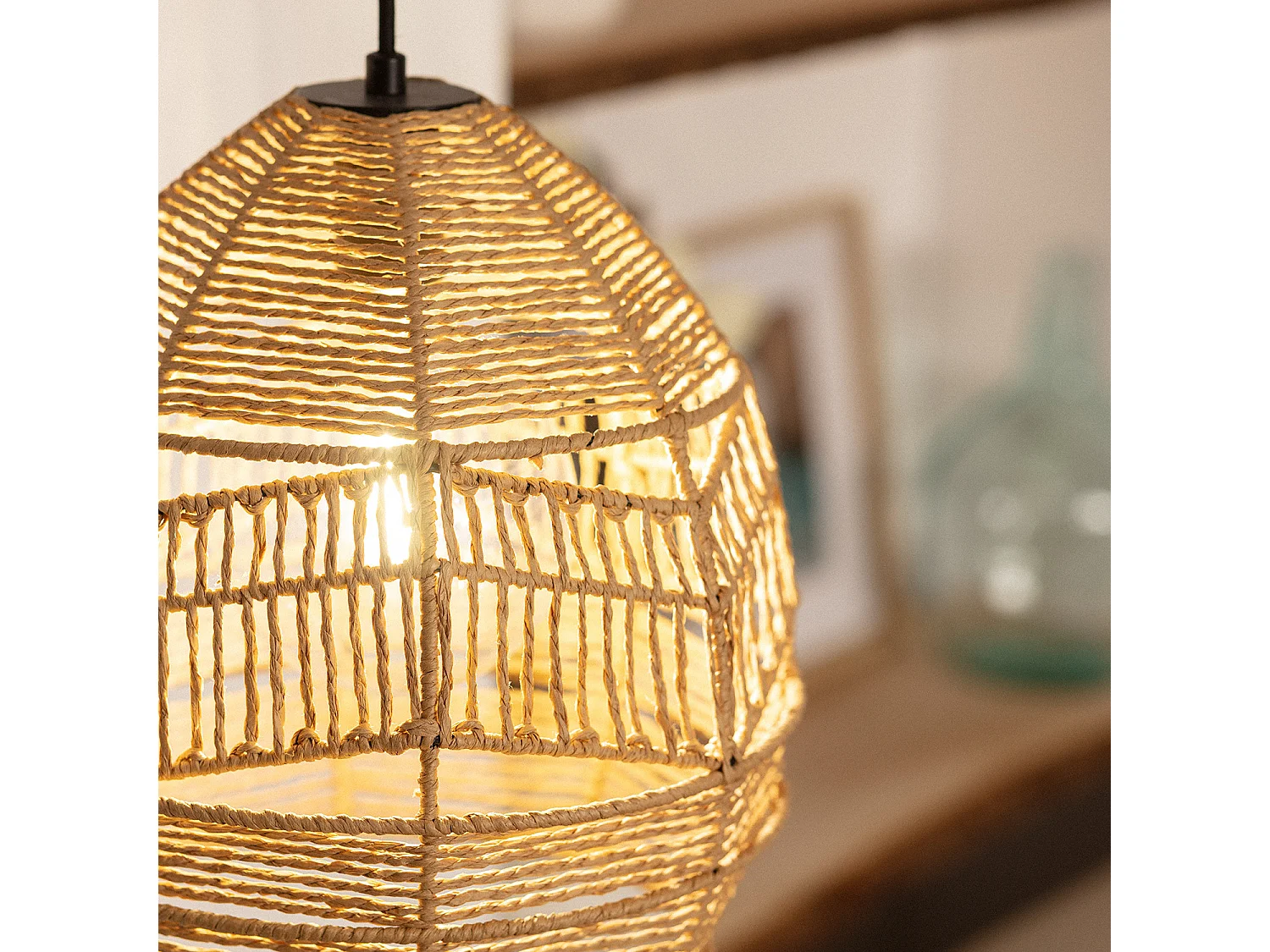 Lampada a Sospensione Carta Intrecciata Beyawo Naturale