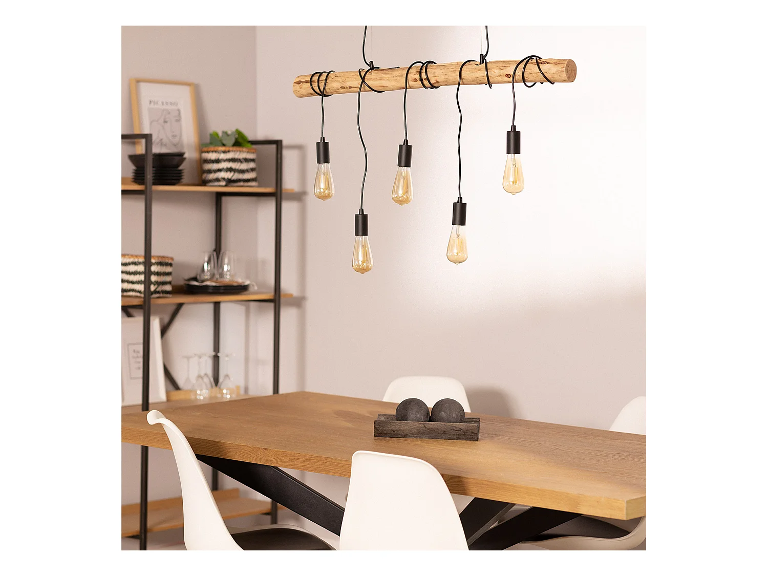 Lámpara Colgante Metal y Madera Yagis Negro