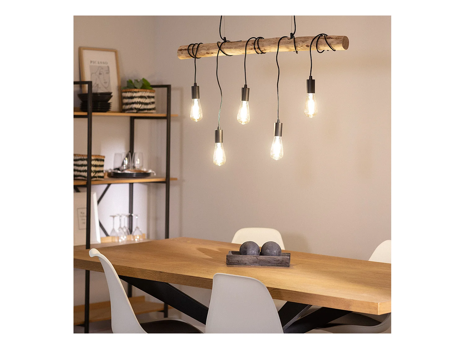 Lámpara Colgante Metal y Madera Yagis Negro